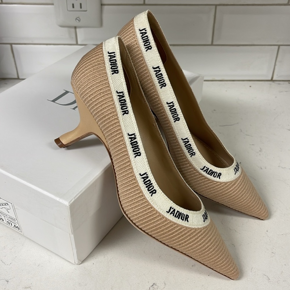 Dior Fabric & Ribbon Embroidered J'Adior Pumps 39 Aprioct Line - Picture 3 of 17